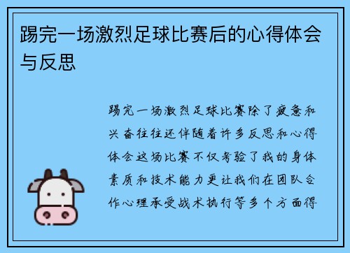 踢完一场激烈足球比赛后的心得体会与反思