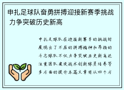 申扎足球队奋勇拼搏迎接新赛季挑战 力争突破历史新高