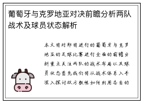 葡萄牙与克罗地亚对决前瞻分析两队战术及球员状态解析