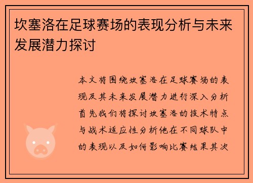 坎塞洛在足球赛场的表现分析与未来发展潜力探讨