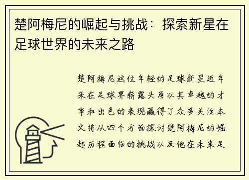 楚阿梅尼的崛起与挑战：探索新星在足球世界的未来之路