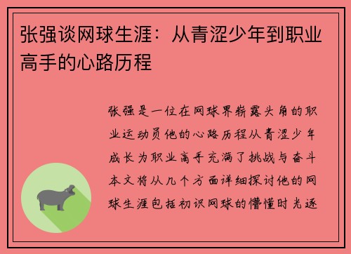 张强谈网球生涯：从青涩少年到职业高手的心路历程